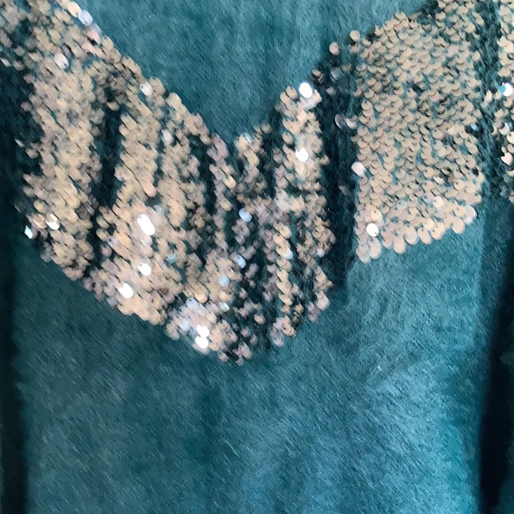 Relist 4/9 Nine West sequin chevron stripe soft green sweater XXL - Picture 9 of 15